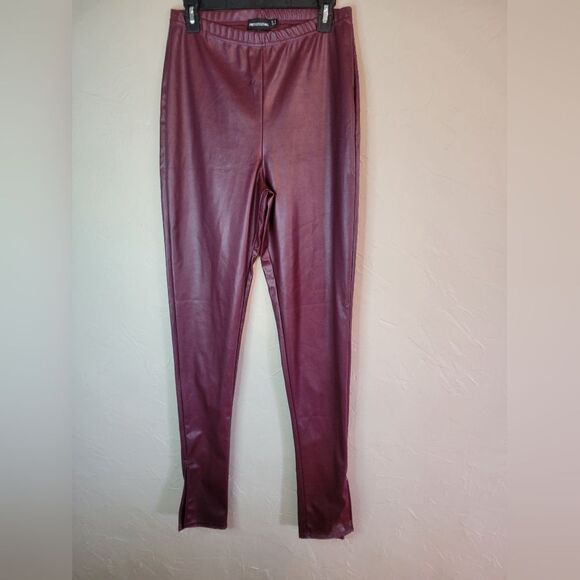 Pretty Little Thing plum faux leather leggings, size 10, inseam 35.5 inches long - Picture 4 of 10